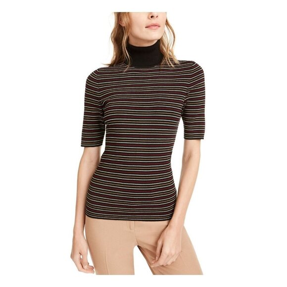 Anne Klein Women's Black Multi Striped Ribbed Turtleneck Sweater Top XXS - Picture 1 of 6